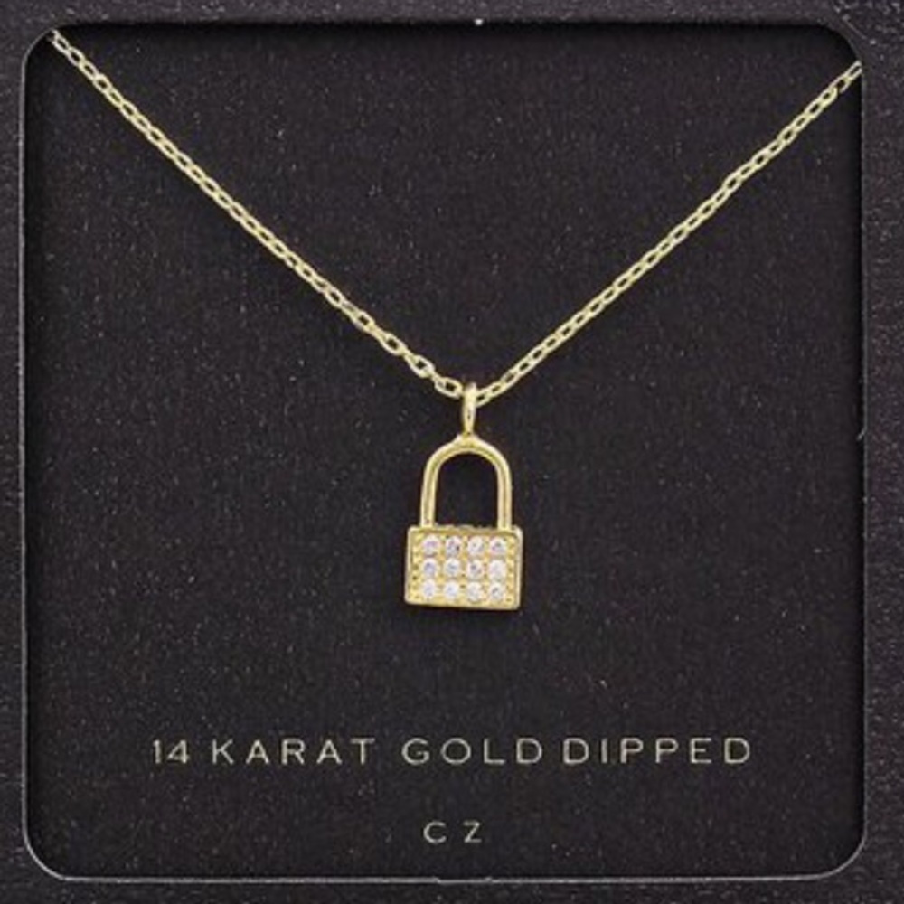 14K Gold Dipped Lock Crystal Necklace